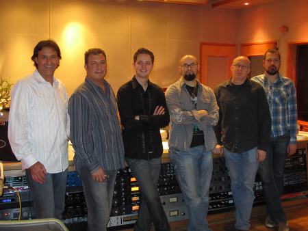 The Team of Resistance: Burning Skies' Music. From L-R: Eric Schmidt, Clint Bajakian, Jason Graves, Kevin Riepl, Marc Senasac, Ernest Johnson