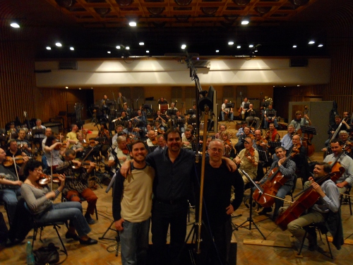 Geoff Knorr, Andy Brick, and Michael Curran with FILMharmonic Orchestra Prague