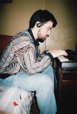 Tim Wright in the early 1990s while working on Shadow of the Beast III at his flat in Oxton